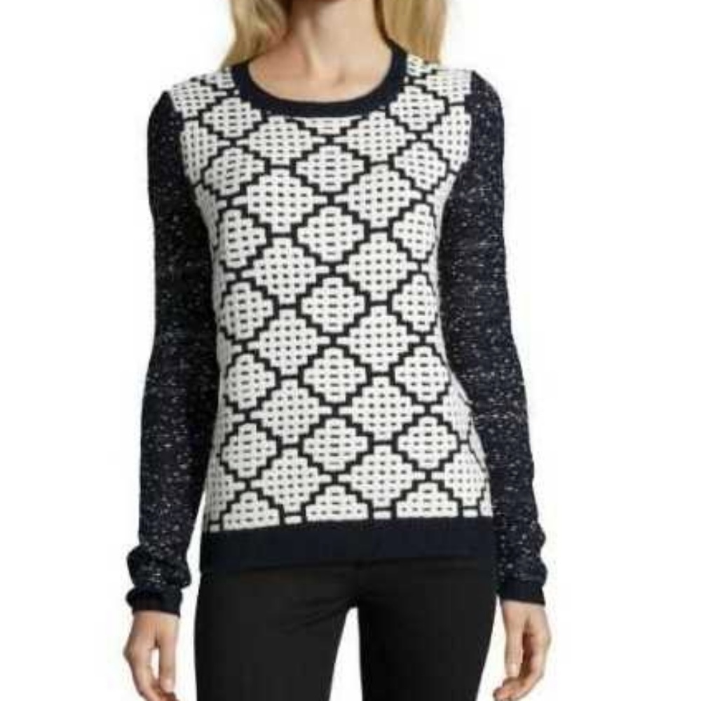 Fred & Sibel Knit Pattern Sweater Navy Cream